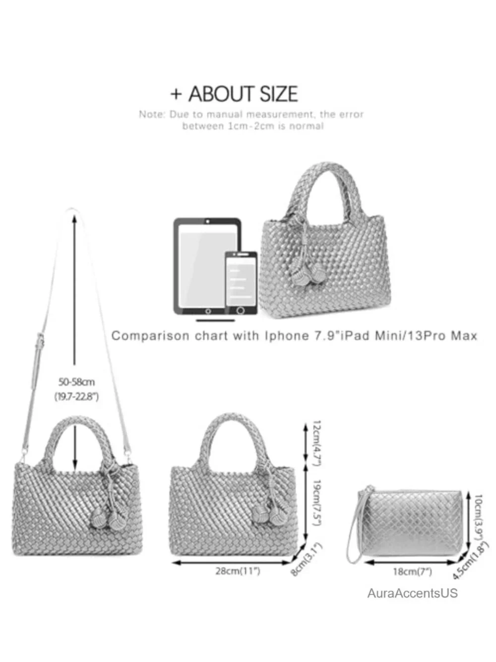 Faux Leather Woven Tote Bag with Coin Purse, Foldable Crossbody Handbag